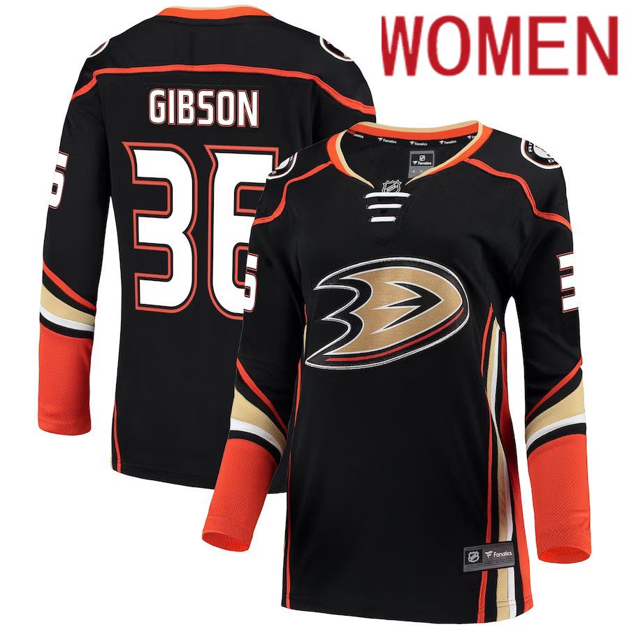 Women Anaheim Ducks 36 John Gibson Fanatics Branded Black Breakaway NHL Jersey